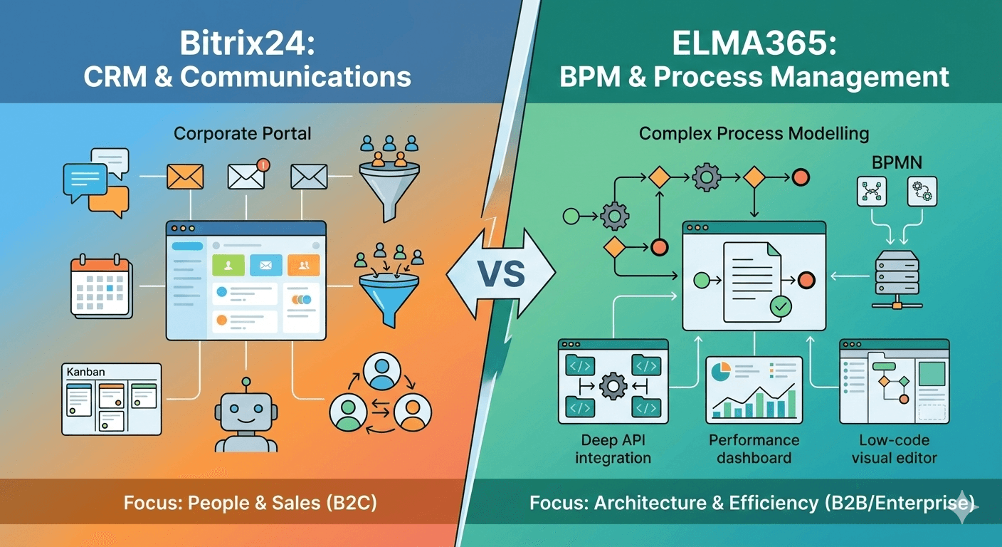 ELMA365 vs Bitrix24 что выбрать для управления бизнес-процессами?